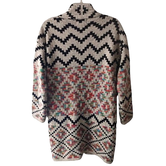 Cozy Southwestern Festival Multi Color Aztec Long Open Cardigan Sweater S-M - Picture 3 of 13